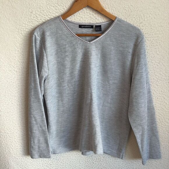 Speculation Rib Knit V Neck Sweater Womens Large Grey Heather - Picture 1 of 6
